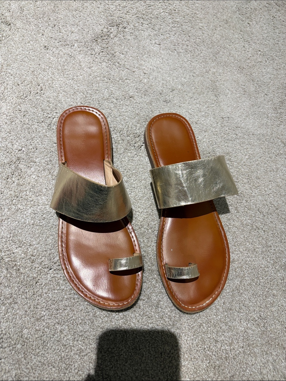 Report Metallic Gold Slide Sandals with Brown Footbed - Women